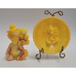Vtg Mosser Glass Pee Wee Clown O Orange Slag Matching All‎ the World Plate Glows